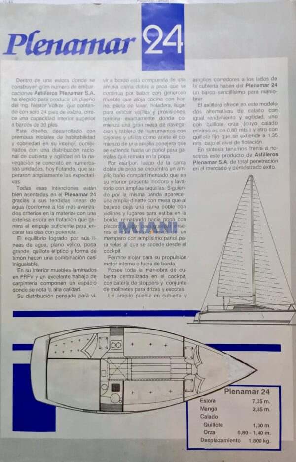 velero Plenamar 24 con Honda 10hp 4T. en venta @mianibarcos