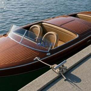 lancha-madera-estilo-chris-craft-en-venta-argentina -miani barcos - render 3D de la lancha terminada. vista desde otro angulo. se aprecian detalles de terminacion